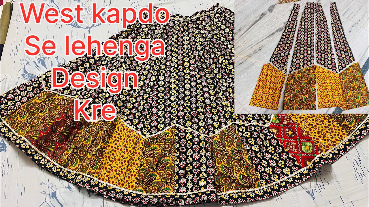 West kapdo se lehenga design kre.//kaliyo wale lehenge me design nikale/cutting and stitching 