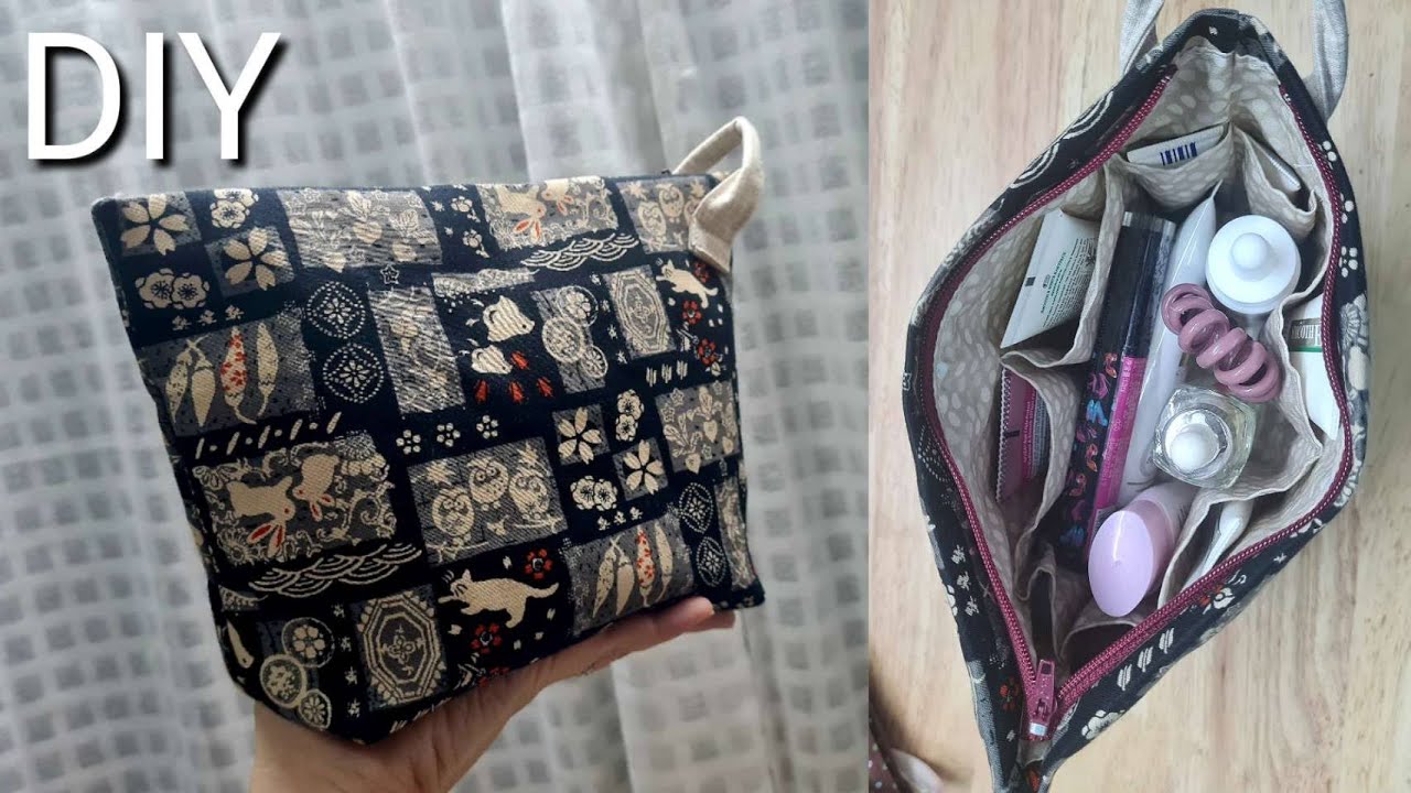 EP185 : How to make pouch bag, Easy DIY cosmetic bag