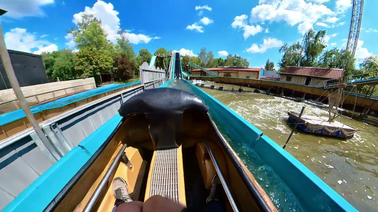 Piraten Fluss (Wildwasserbahn) (Wildwaterbaan) - Onride (POV) - 4K - Freizeit-Land Geiselwind 2023
