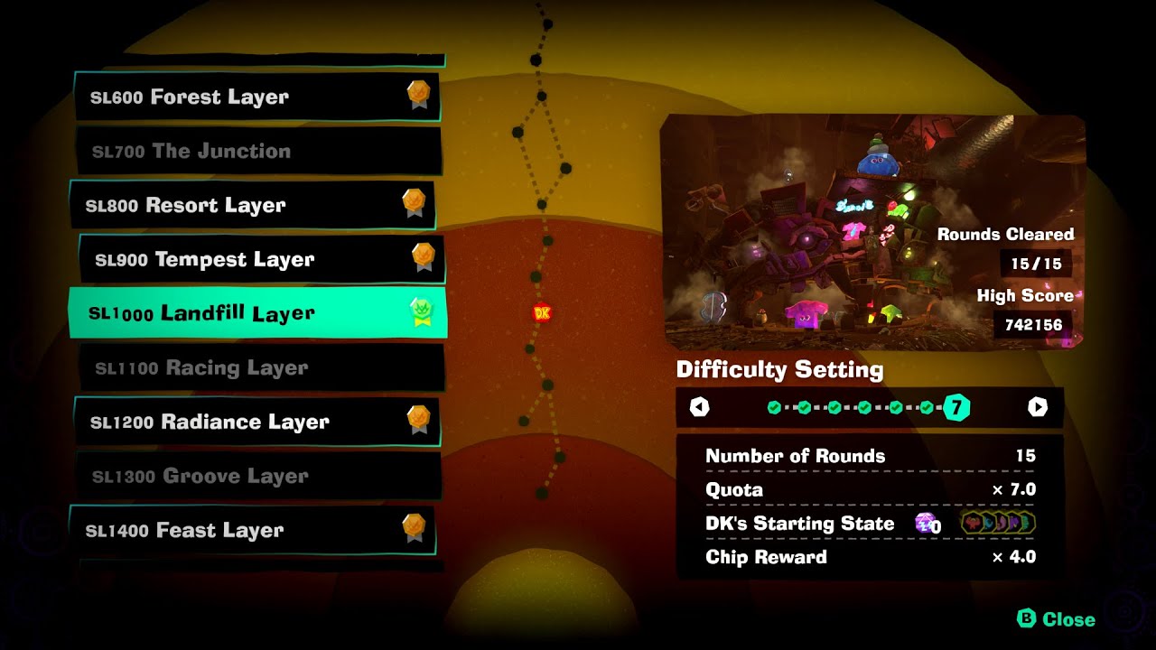 Donkey Kong Banaza Emerald Rush Landfill Layer Difficulty 7