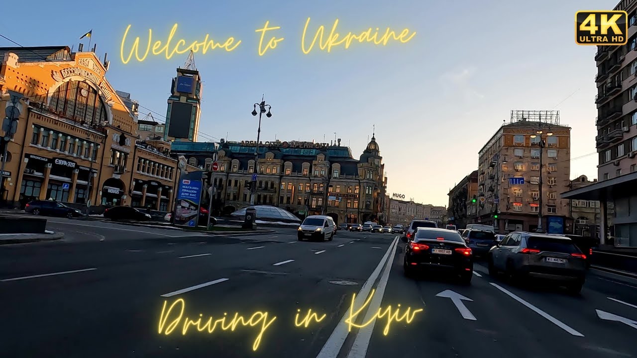 Driving car in Kyiv City Center. Ukraine. 19.12.2022