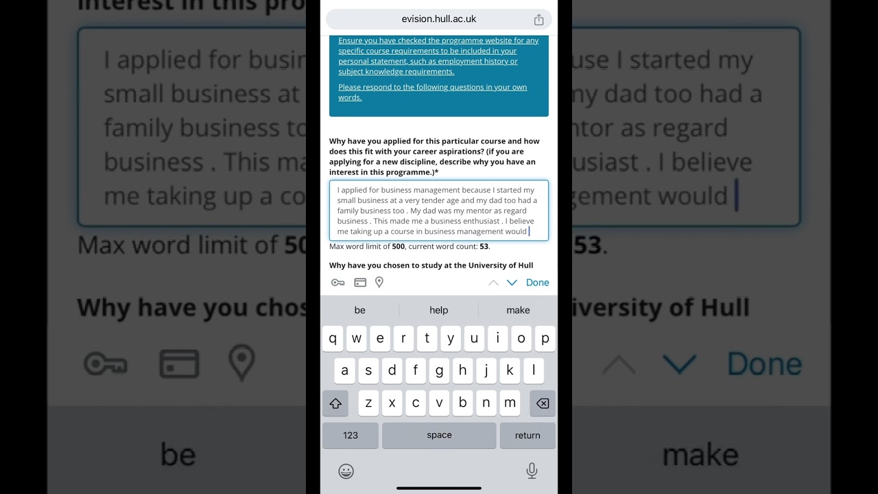 Application to University of Hull