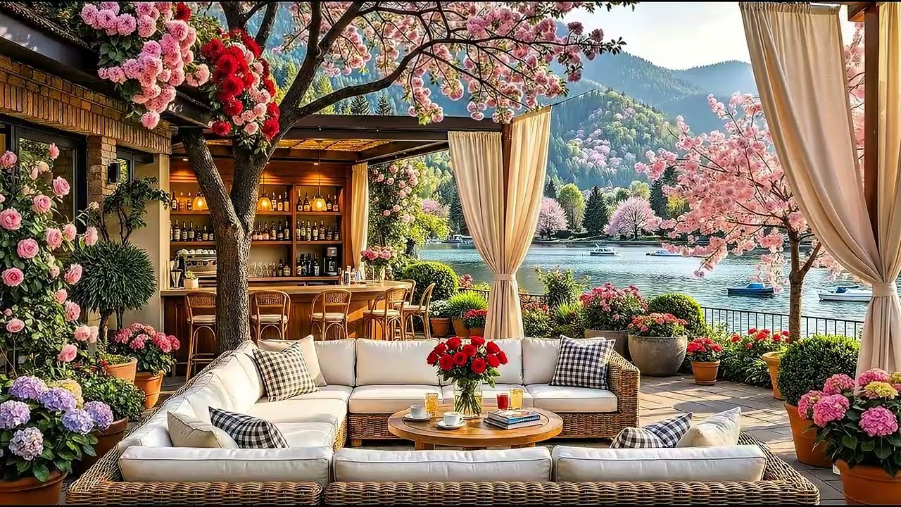 Soft Spring Jazz Music for Stress Relief 🌸 Tranquil Lakeside Porch Ambience & Jazz Relaxing Music