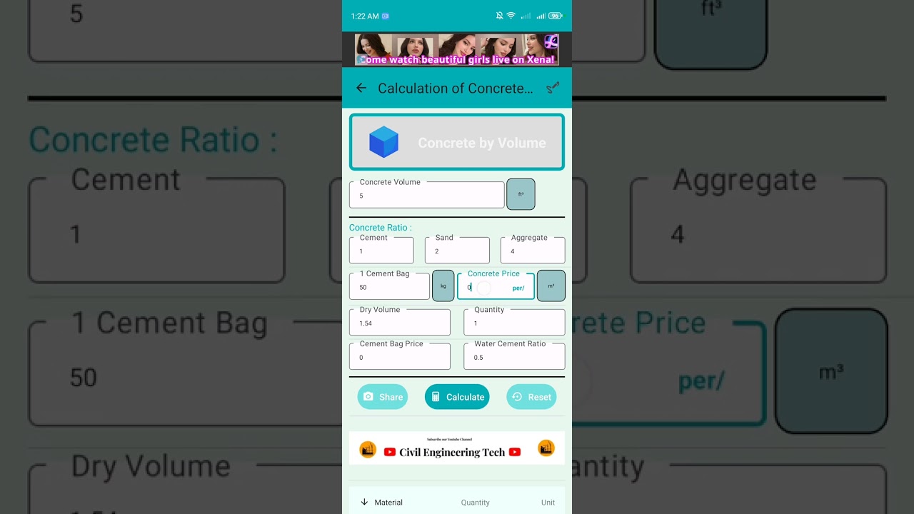 Calculation of Concrete Square Items