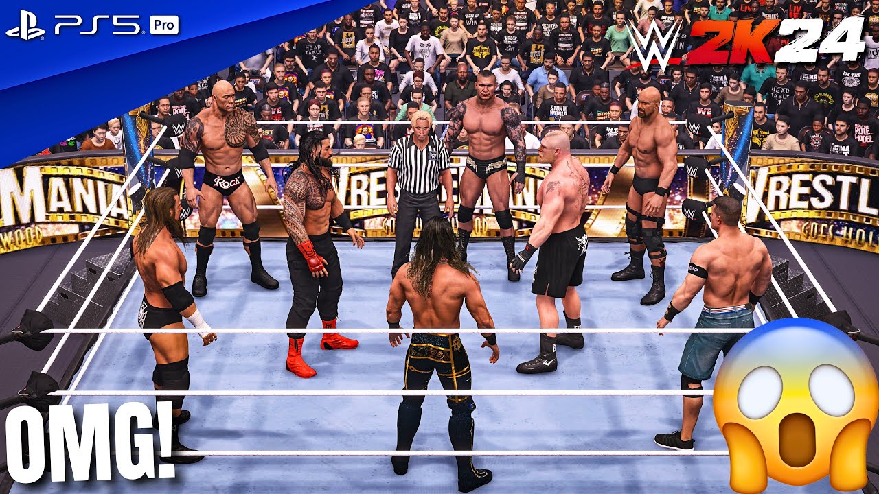 WWE 2K24 - Brock Lesnar v Roman Reigns v The Rock v Stone Cold v Cena v Randy v Triple H v Seth | 4K