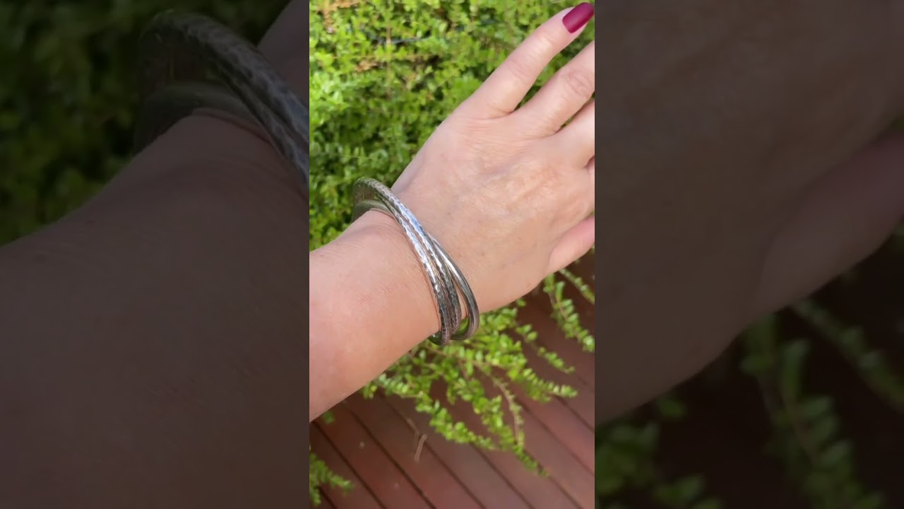 Vintage Sterling Silver Heavy &lsquo;Hammered&rsquo; Russian Wedding Bangle