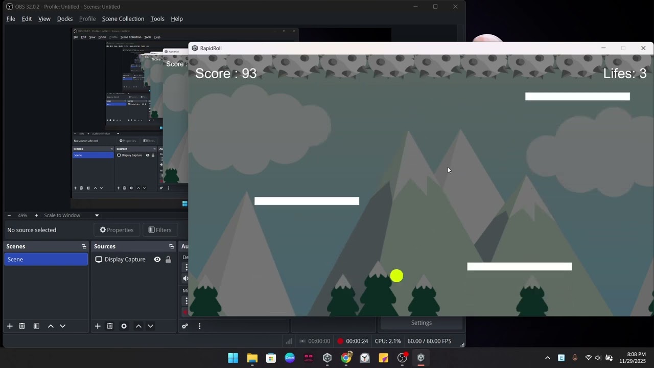 Demo con game hoàn chỉnh đầu tiên mà mình làm từ 2022 - Nokia Rapid Roll clone - Rolling ball