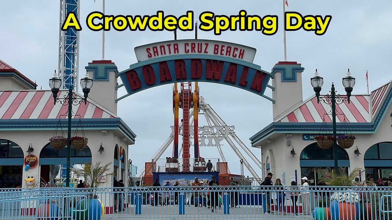 Crowded Spring Day at the Santa Cruz Beach Boardwalk with park updates