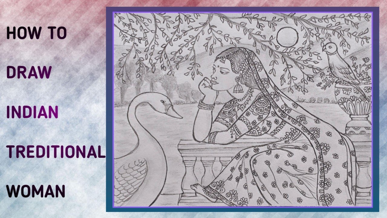 How To Draw A Indian Traditional Woman | Indian Traditional Girl Drawing | Mandala Art Drawing 