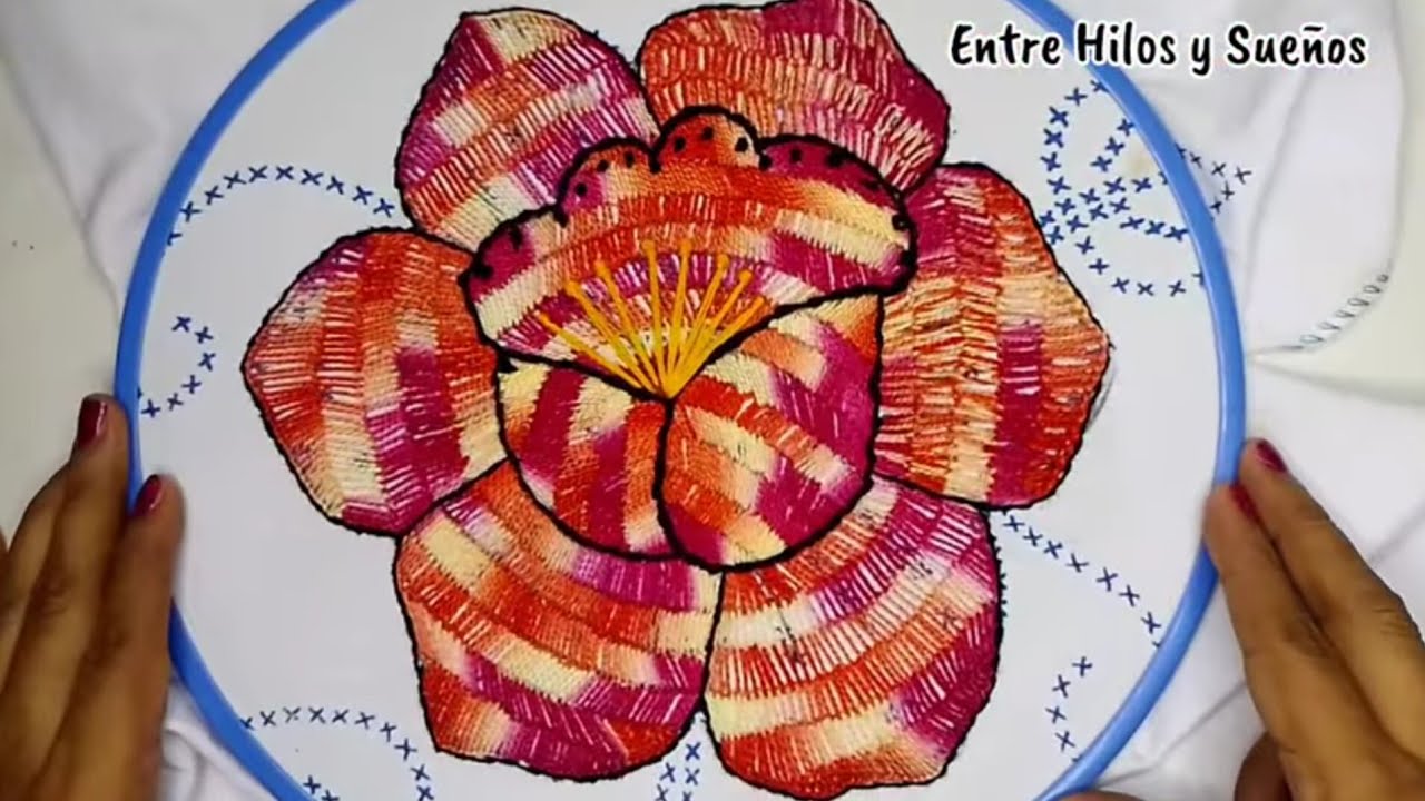 Bordado Fácil para una rosa grande en puntada de ojal y hilo matizado #bordaramano #bordado