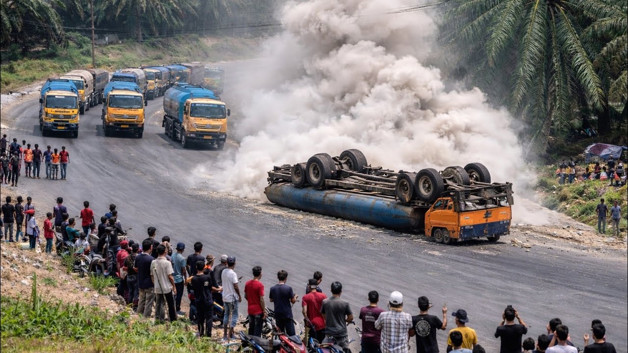 Truck Tangki Oren Biru Berlomba Melewati Tanjakan Bukit Kodok Dengan Kepulan Asapnya || Truck Moment