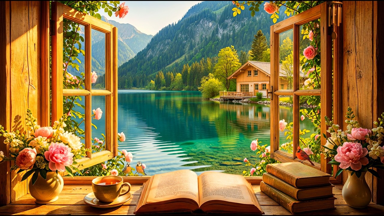 🌅 Lake Cabin Sunrise 🌸 Open Window, Coffee & Peaceful Spring Nature Ambience