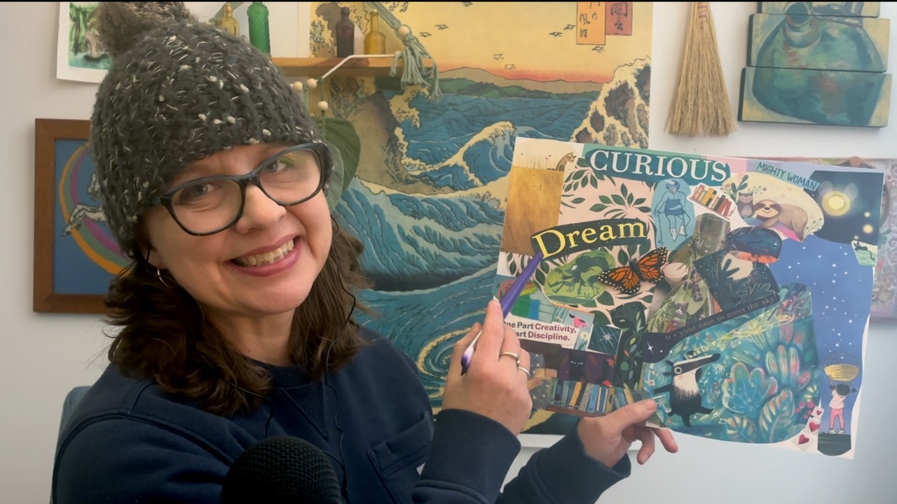 ASMR Tracing & Brushing My Vision Board (soft spoken show & tell)