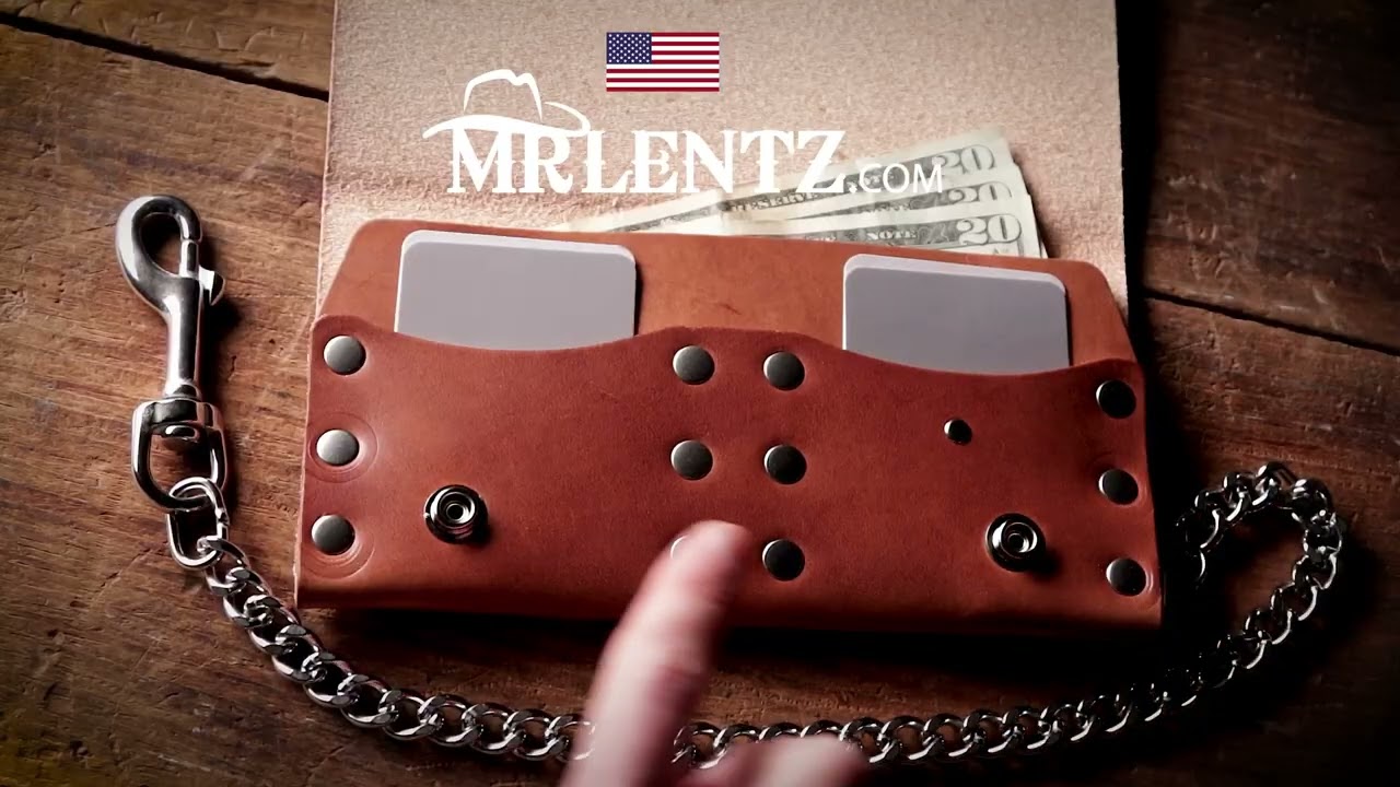 Leather Trucker Wallet With Stainless Steel Chain. USA Made by MrLentz.com