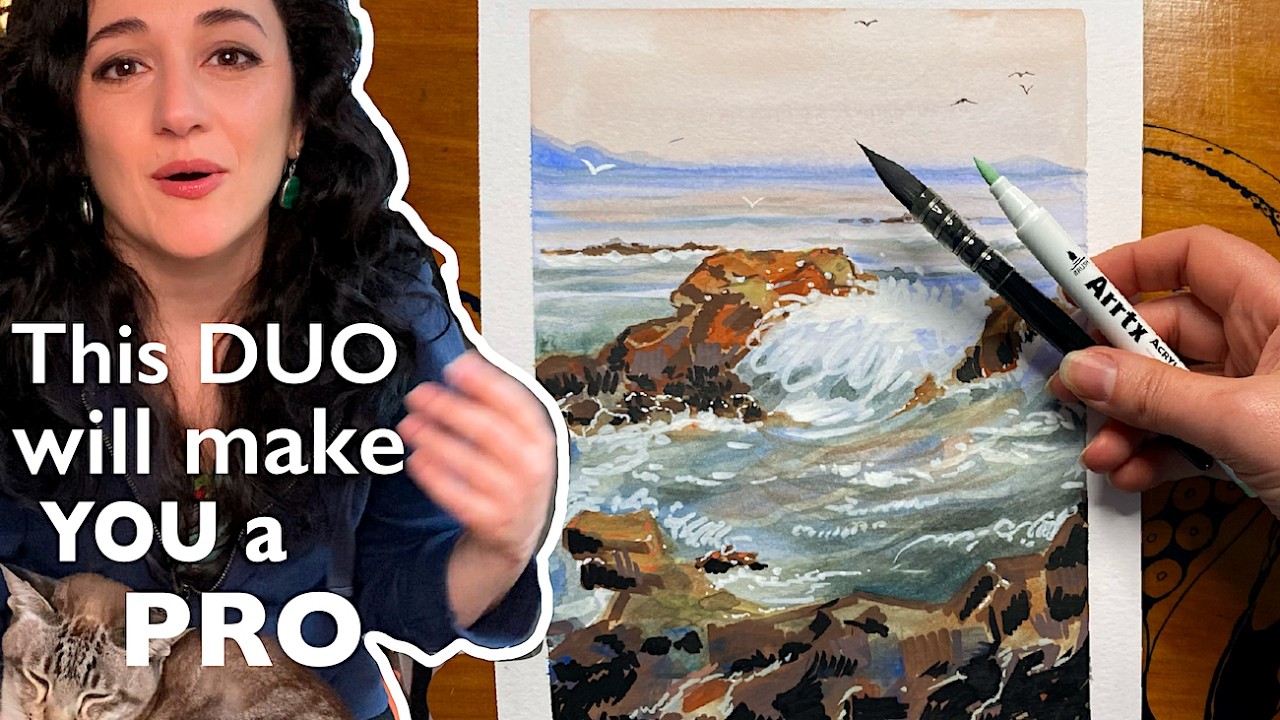 🩵Why Adding Acrylic Markers to Watercolour Painting is a GAME CHANGER!! Arrtx 90 review MIXEDMEDIA