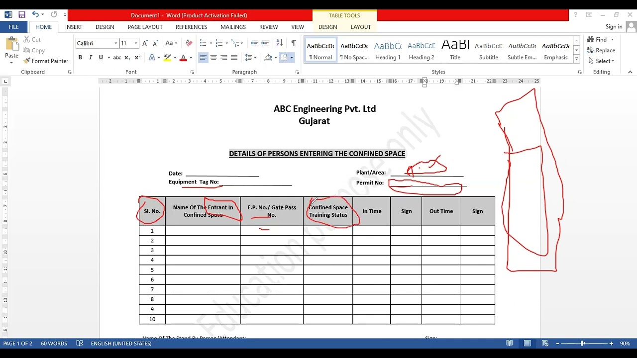 #Confined Space Attendant Log Book, Hole watcher work