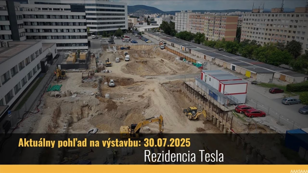 Pohľad na výstavbu projektu Rezidencia Tesla na ul. Dunajská v Košiciach (30.07.2025)