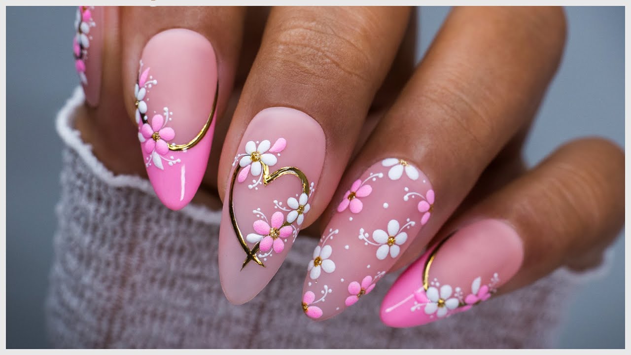 🌸Soft Pink Floral Nail Art Step by Step Tutorial