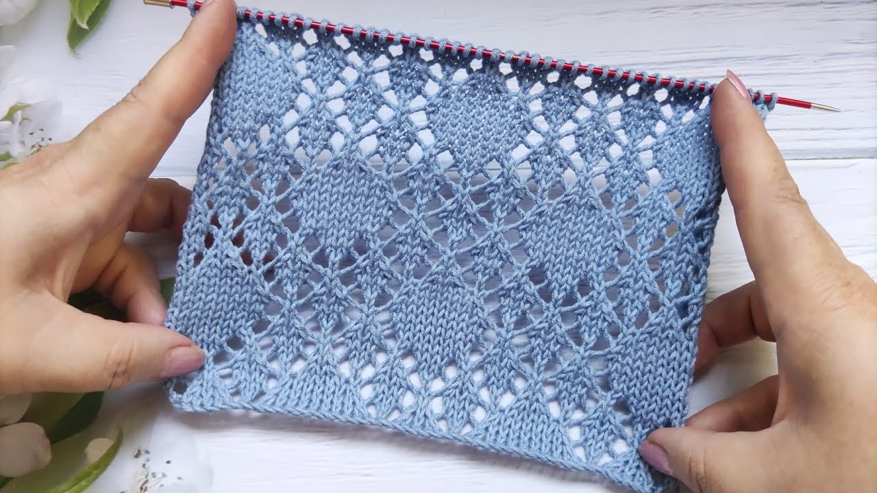 Lace Diamond Stitch -65 | Ajour-Rautenmuster stricken | Punto Rombi ai ferri| Punto Rombo calado