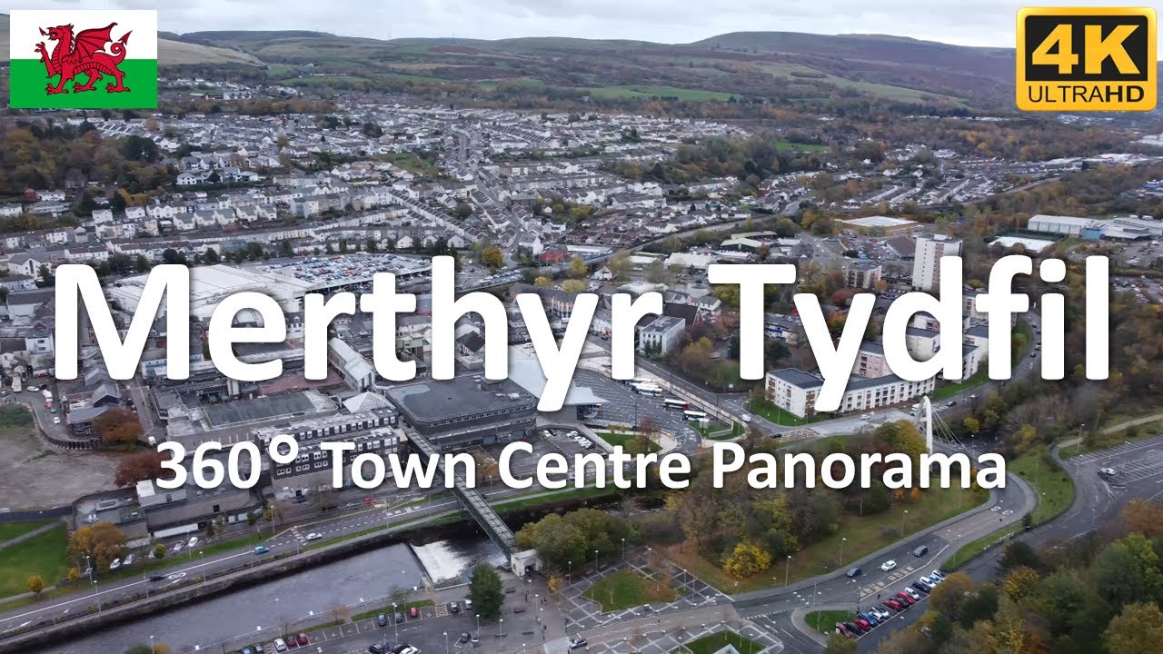 Merthyr Tydfil - Town Centre Panorama | Wales | UK - 4k 360°