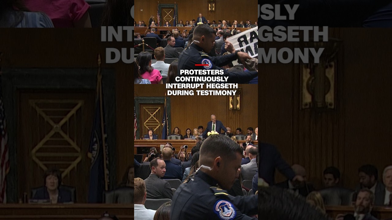 Protesters continuously interrupt Hegseth during testimony