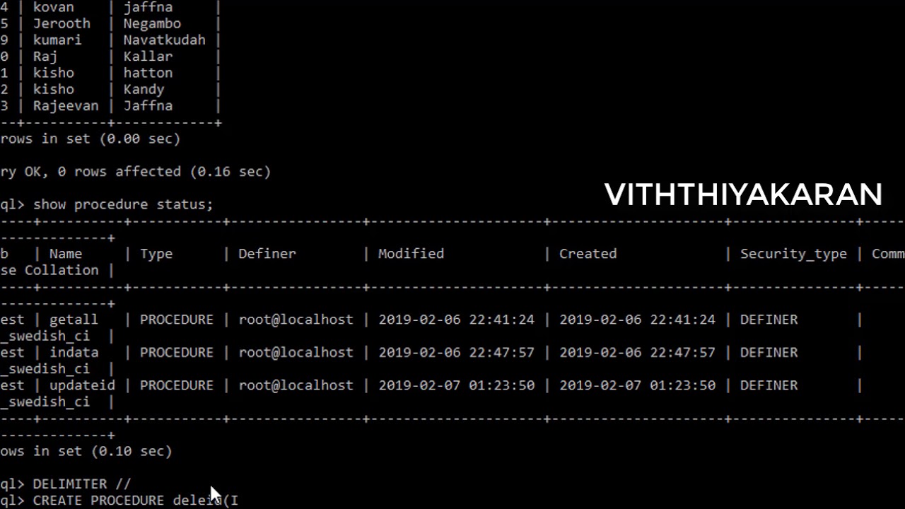 How to Delete data using procedure | MySql | Tamil | Viththiyakaran | Part 3