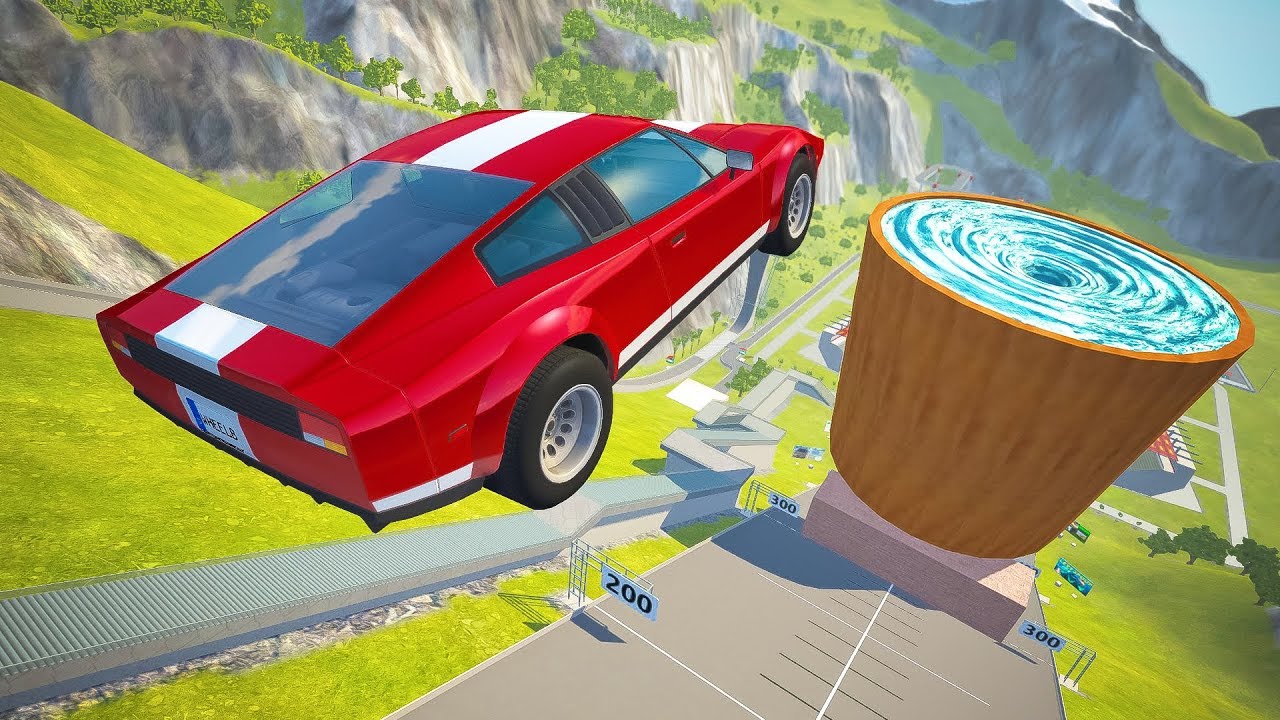 Giant Slack Tub Water Vortex High Speed Jumping Crashes - BeamNG.drive