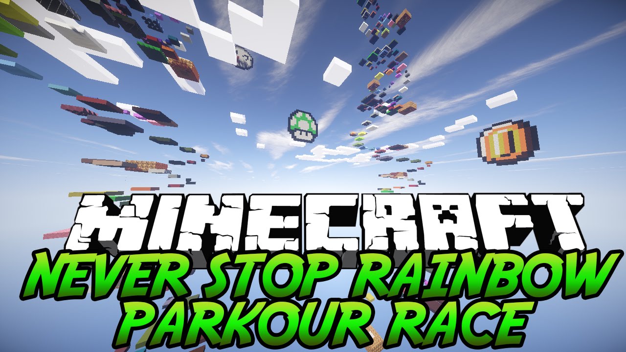 Minecraft: RAINBOW PARKOUR RACE: Never Stop (New Sky Parkour Map) w/ TheIronMango & PokeLegends