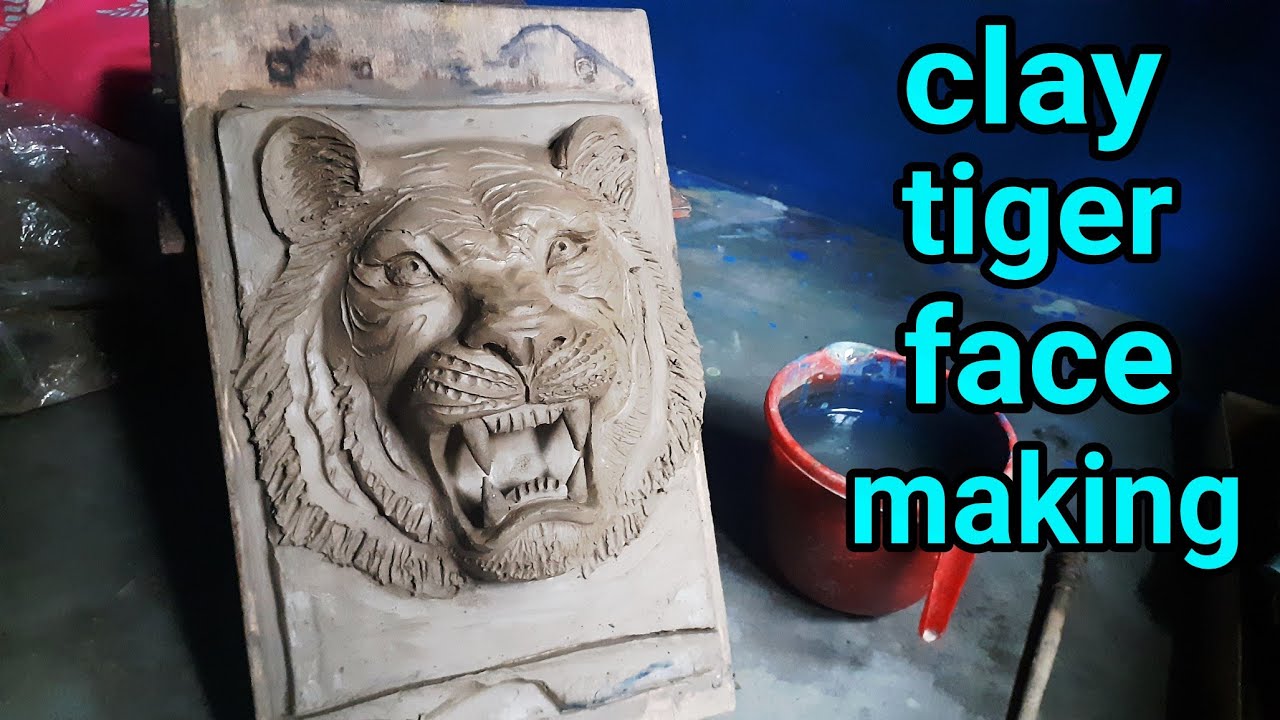 Clay relief tiger face making || easy animal face making with clay || tiger clay modeling