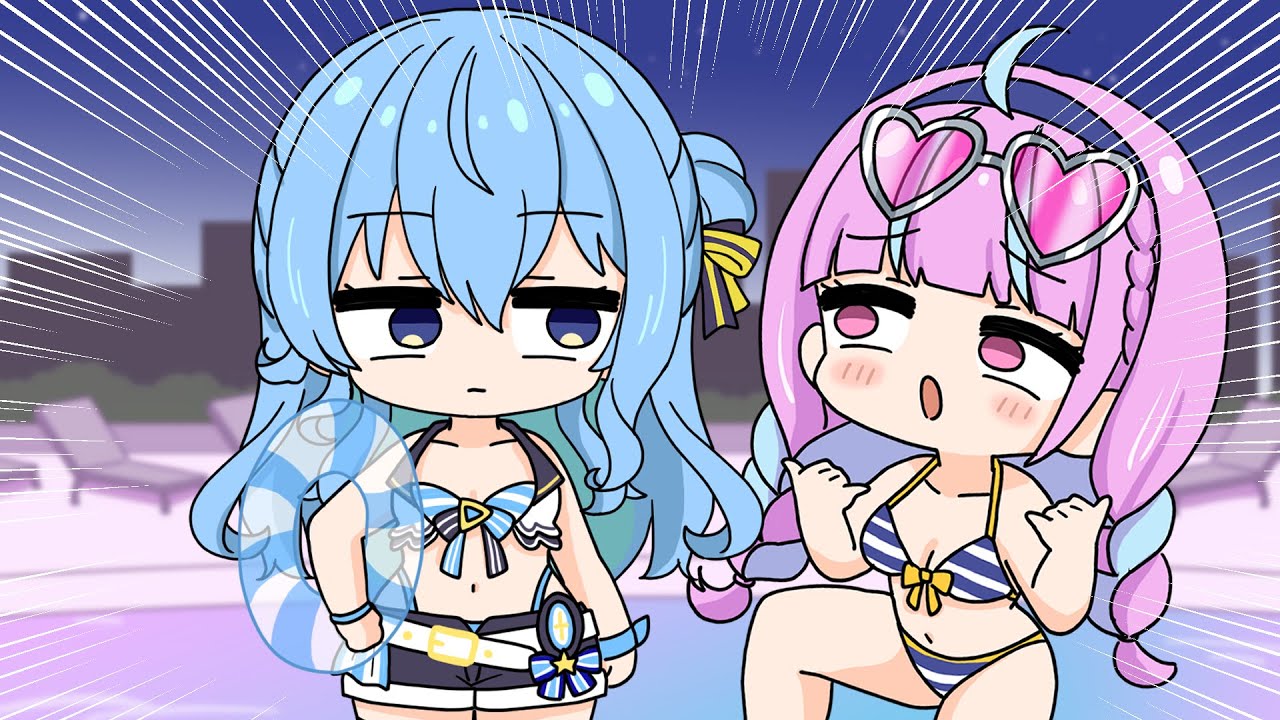 【手描き】まつりによる「ナイトプールに行く陽キャあくあ」（夏色まつり/湊あくあ/ホロライブ/切り抜き漫画】