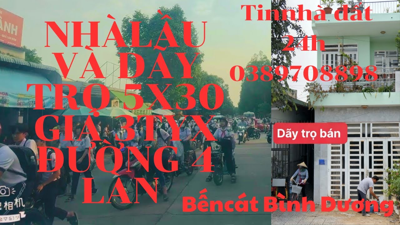 Bán nhà lầu. Và dãy 5 phòng trọ mặt tiền đường 25m nhựa ngay trường cấp 1/2/3 bến cát bình dương