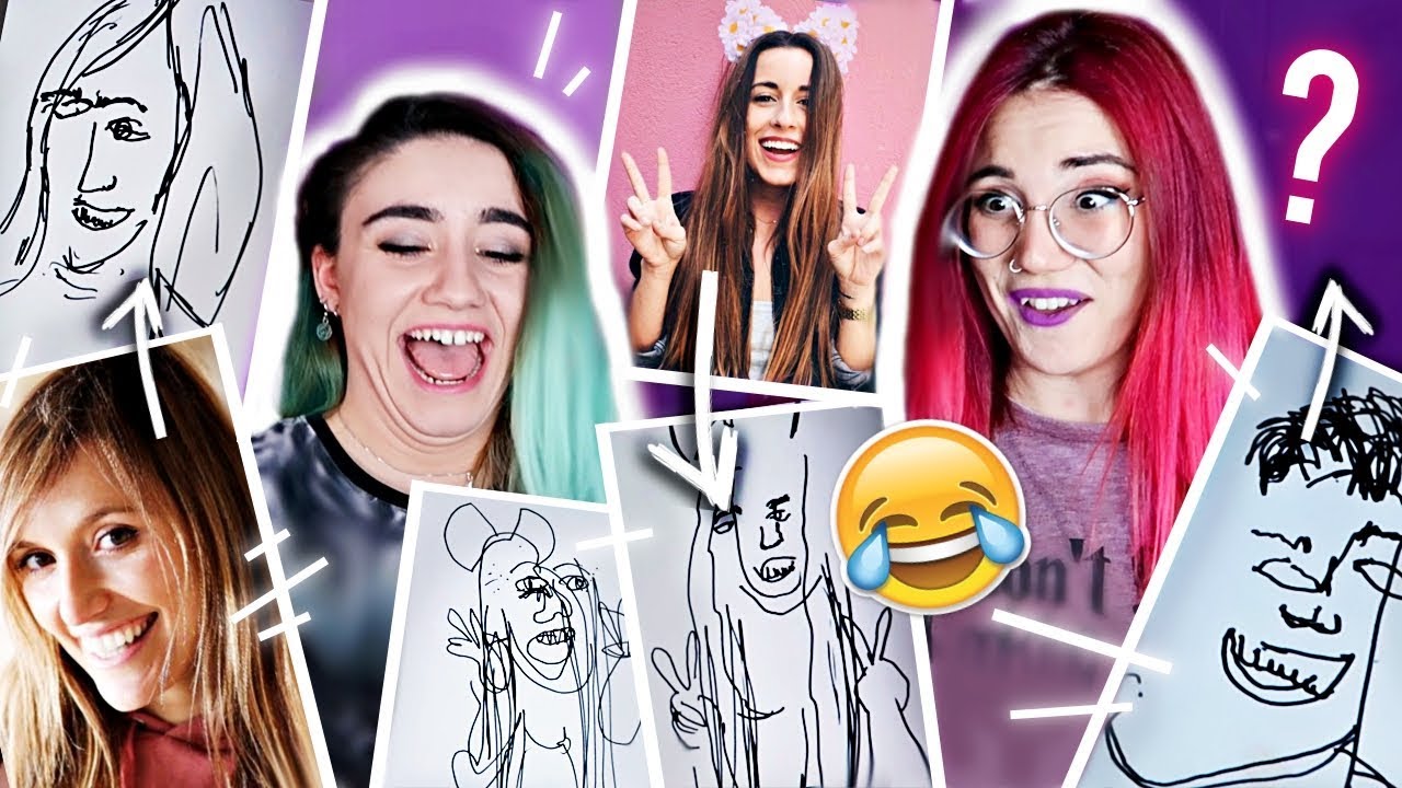 DIBUJANDO YOUTUBERS SIN MIRAR con mi HERMANA | Carla Laubalo