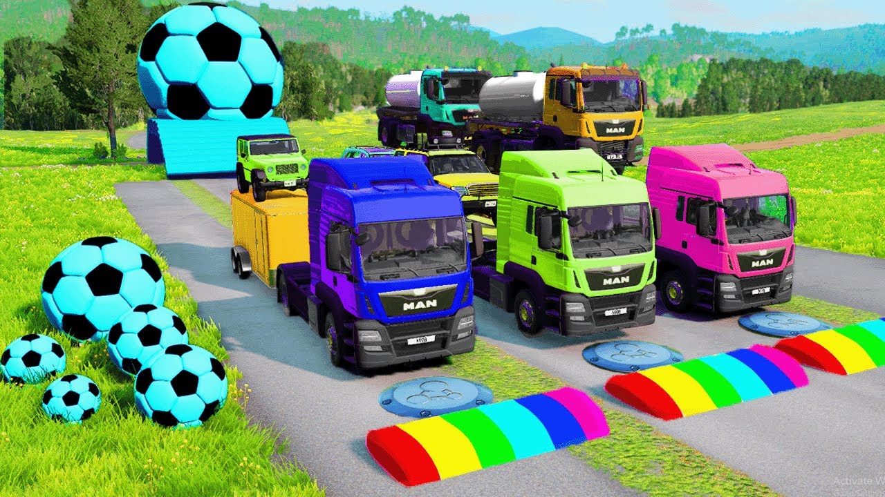 Flatbed Truck McQueen | Transportation with Truck - Pothole vs Car #29 | BeamNG.drive Gameplay