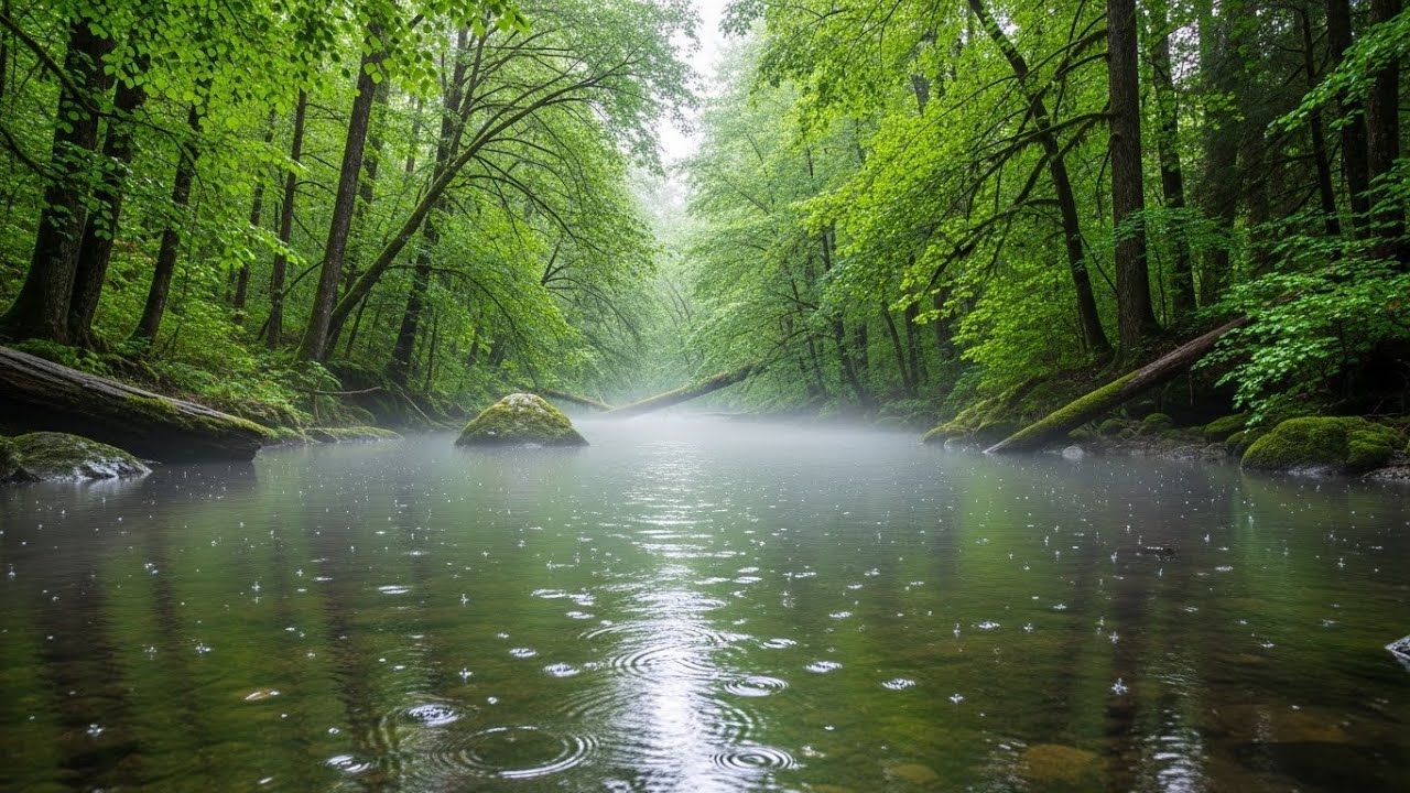 Relaxing Natural Rain Sounds with Flowing River Sounds for Sleep, Study, and Meditation