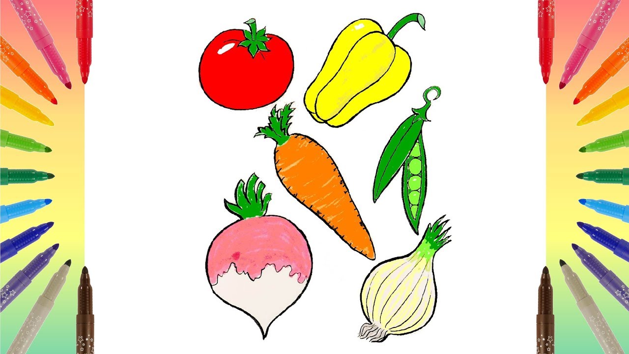 Vegetables Coloring Page for Kids Coloring Book  Learn Colors, Teach Colours, Baby Toddler Preschool