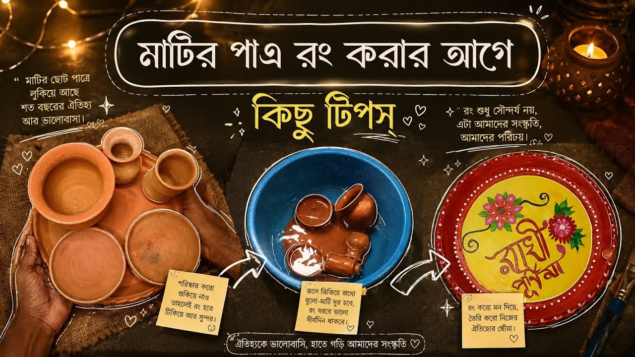 মাটির পাএ রং করার আগে কিছু টিপস্ 🎨 || matir thala kolka design 🖌️
