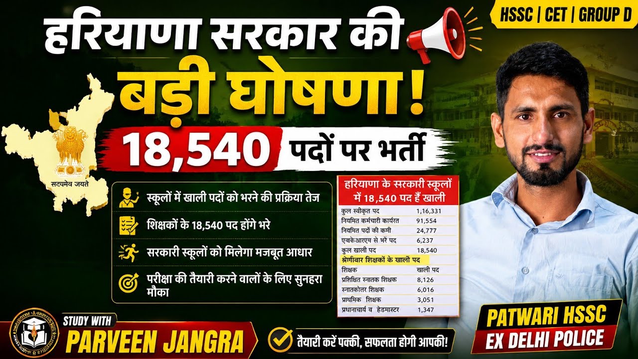 Recruitment for 18,540 Teacher Posts in Haryana Soon | Haryana Teacher Vacancy 2026 | HSSC CET | ...