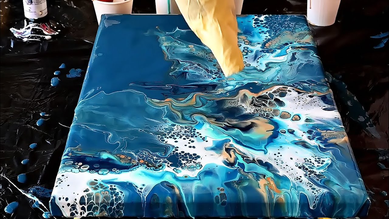 (785) Acrylic pouring with Hair dryer ~ Abstract Ocean painting ~ Dutch pour ~  Modern Art
