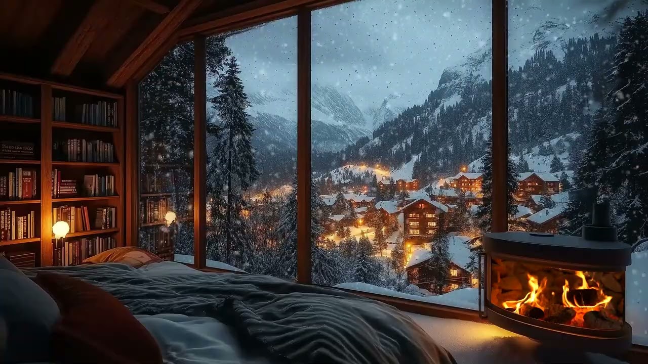 💻Arctic Storm Sounds | Warm Small Cabin & Crackling Wood (3 Hours) | Focus Concentration Sleep Relax