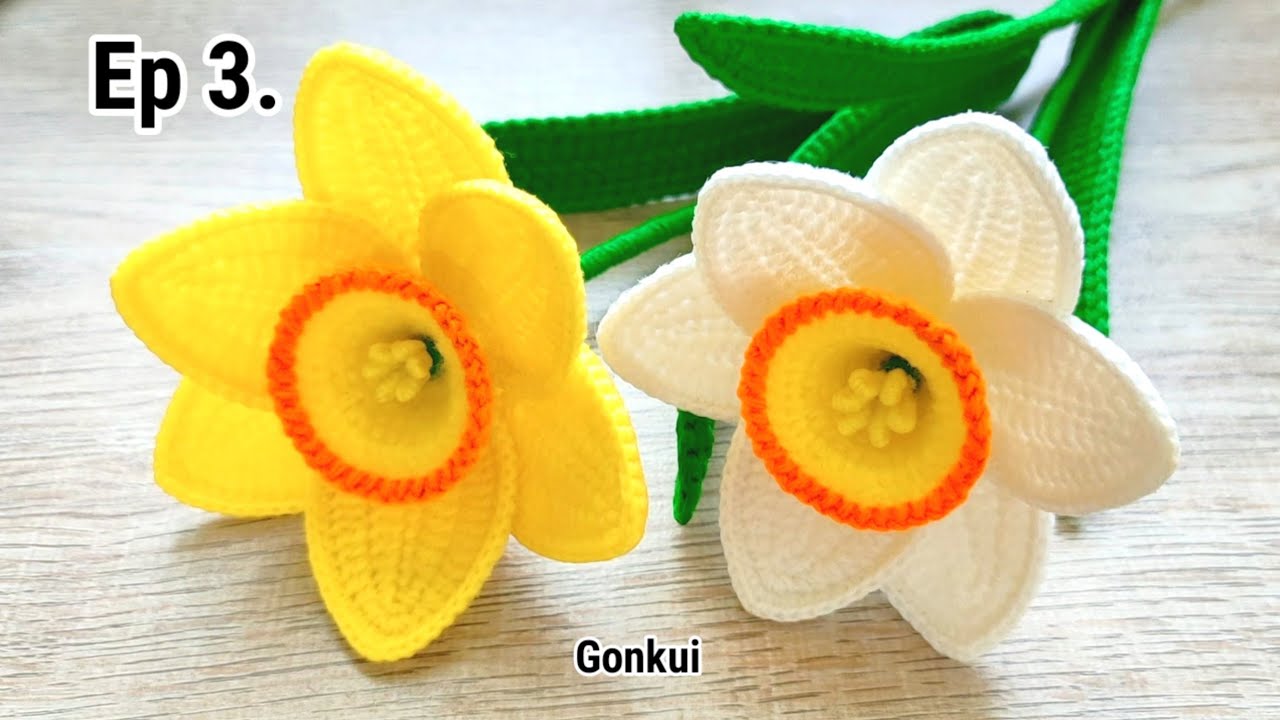 Ep3. Leaves 🌿 Crochet Daffodil Flower Tutorial step by step | Crochet Flower Bouquet #crochet