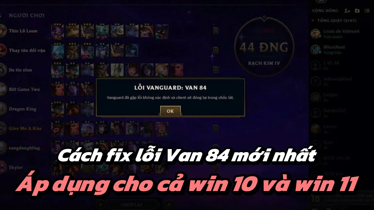 (Fix lỗi) Cách fix lỗi VANGUARD:VAN 84 mới nhất áp dụng cho win 10 và win 11