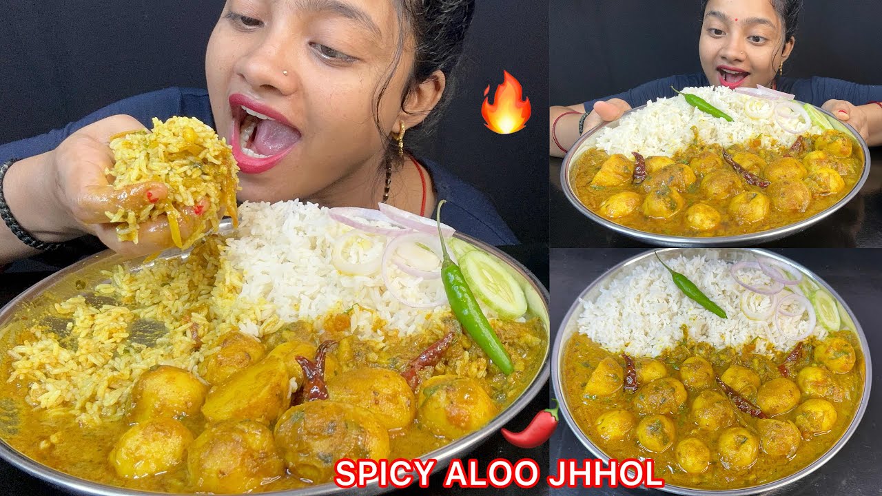 Spicy Dum Aloo With Rice Eating 🤤🌶️