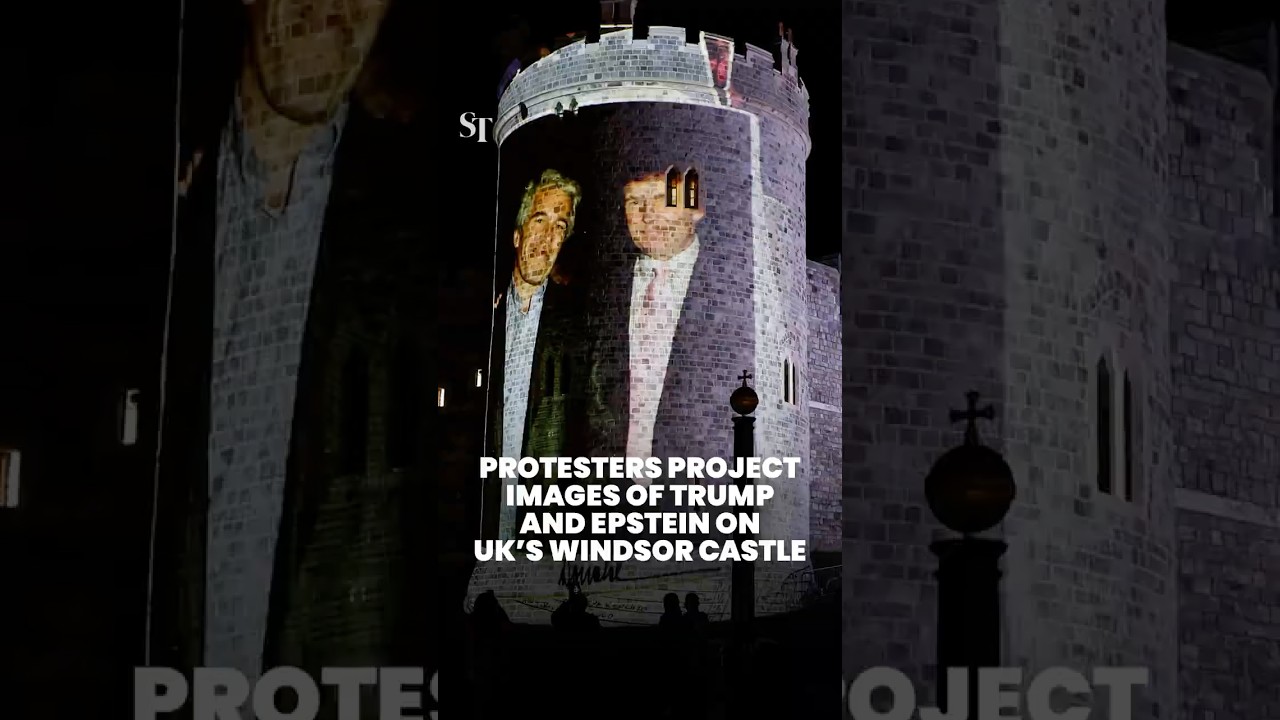 Protesters beam Epstein video at UK castle before Trump visit