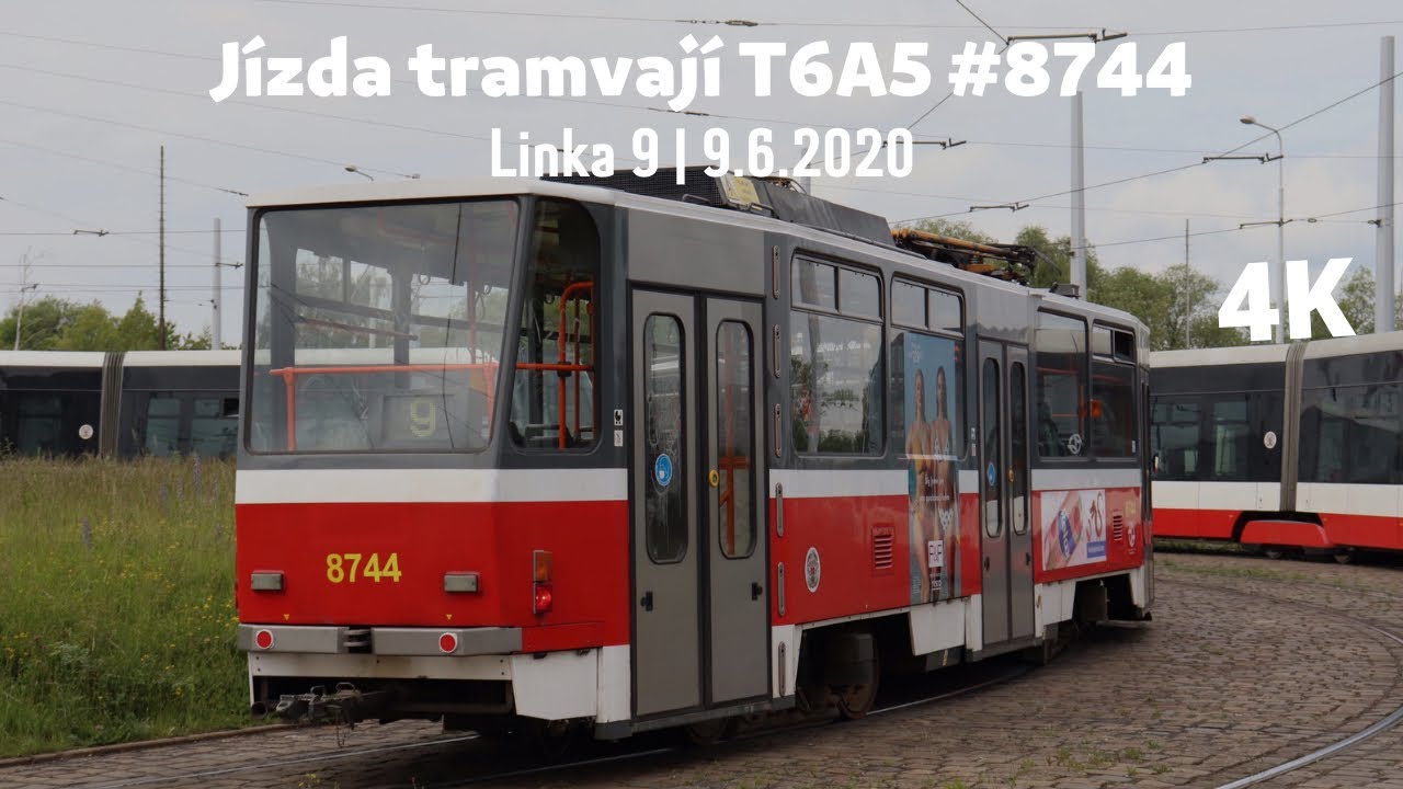 4K | [Praha] {Vozy #61} Jízda tramvají ČKD DS T6A5 #8744 na lince 9