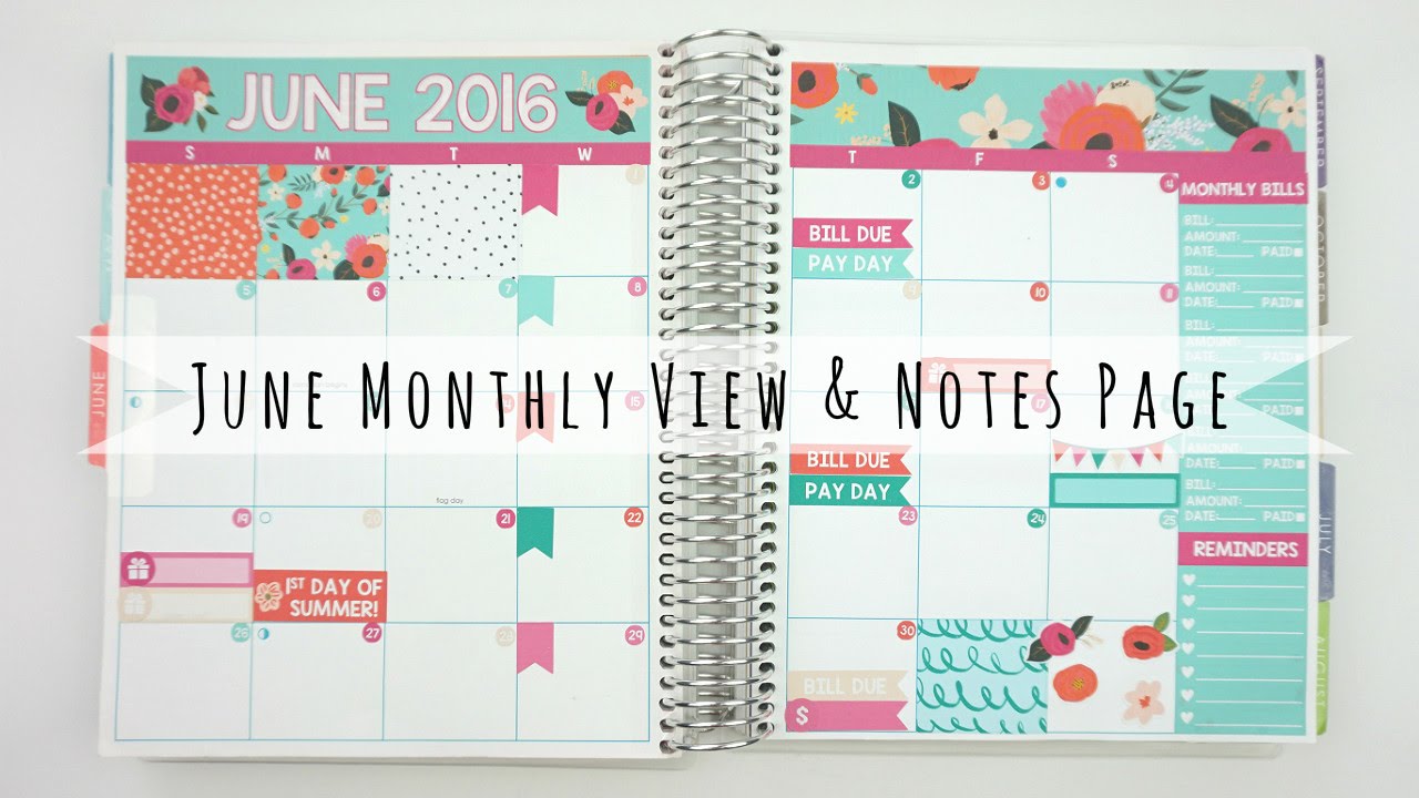 Plan With Me//June Monthly & Notes Page//Erin Condren