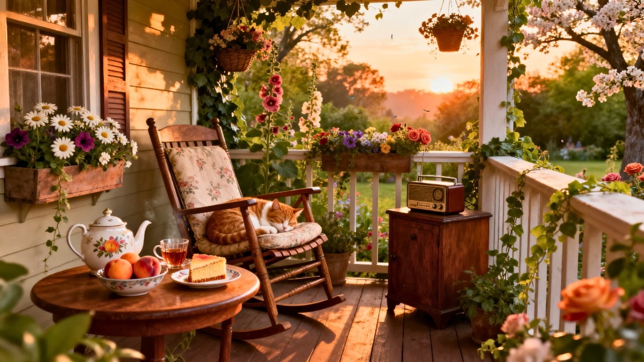 The Vintage Radio Kept Playing as the Sun Went Down 📻🌅 Old Jazz Drifting from the House to the Porch