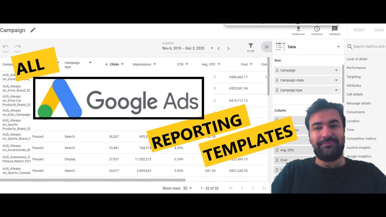 All Google Ads Reporting Templates (Official Interface Guidethrough)
