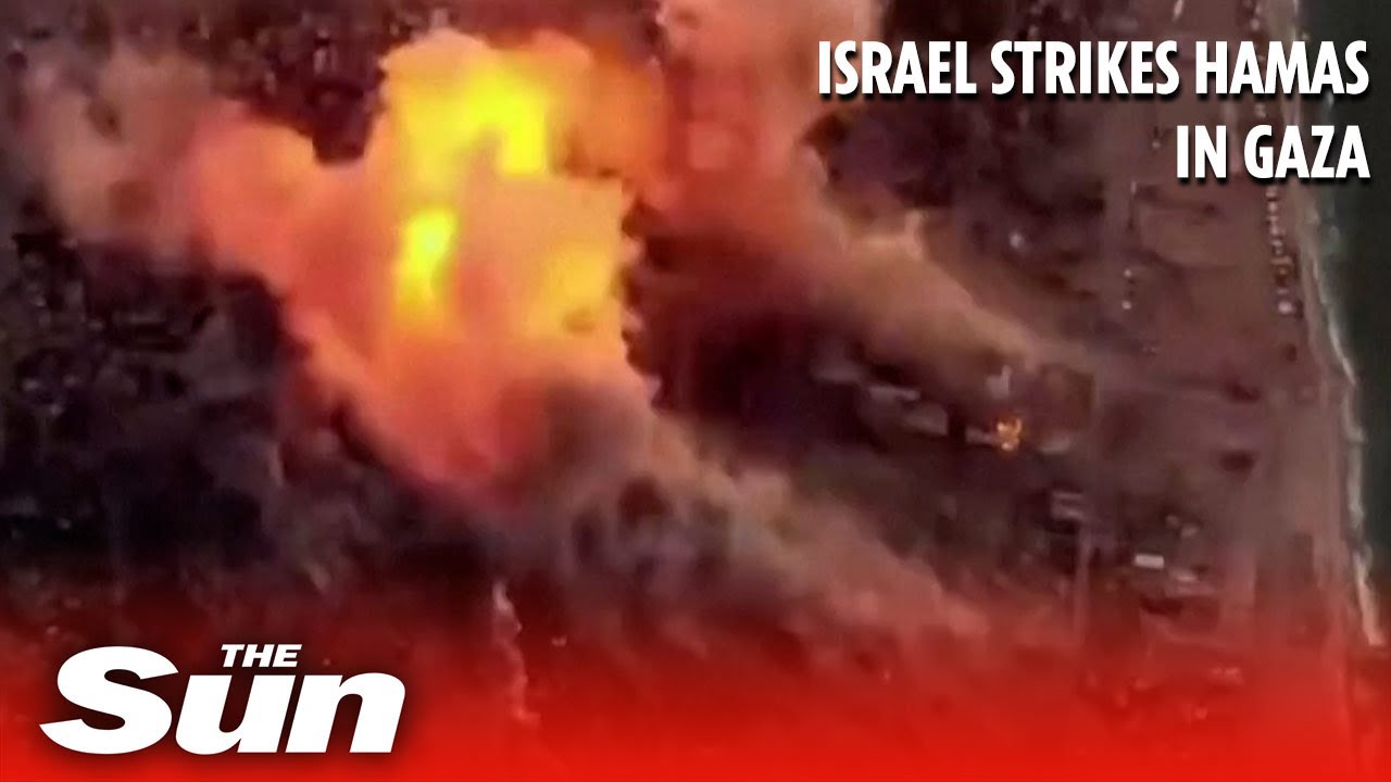 Aerial footage shows Israeli air strikes blowing up Hamas targets in Gaza