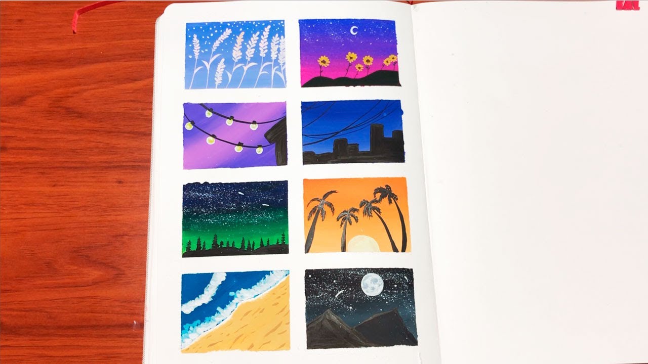 Pintando mini paisajes faciles/ ideas para pintar con gouache