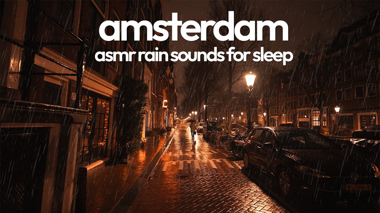 Midnight Rain Walk in Amsterdam • 4K ASMR • Rain Sounds for Sleep